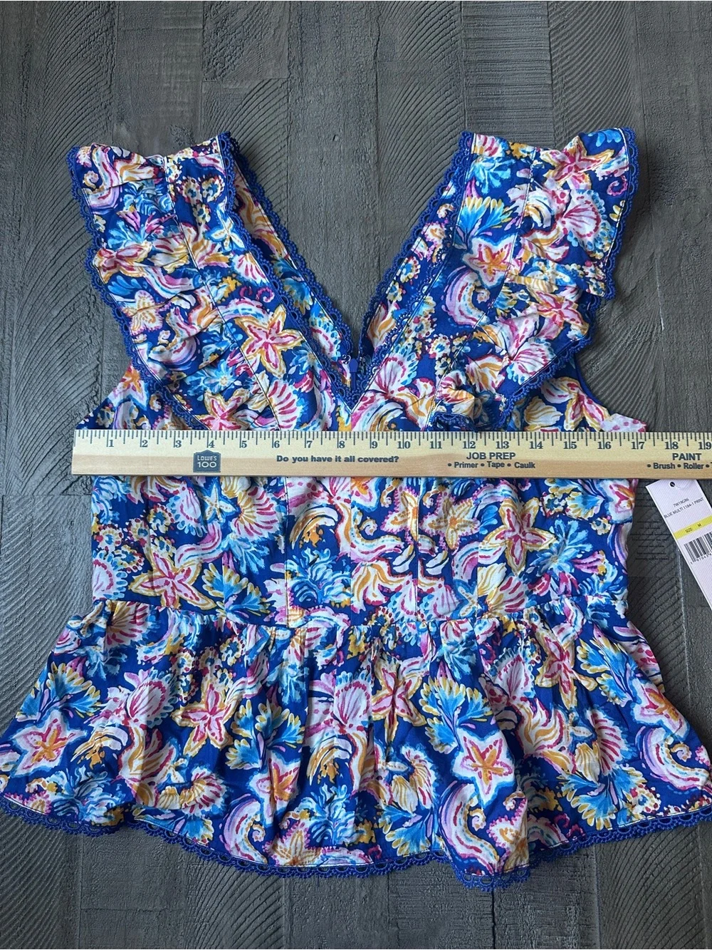 NWT Nanette Lepore Womens Blue Floral Ruffle Peplum Tank Top Size Medium - Picture 4 of 9